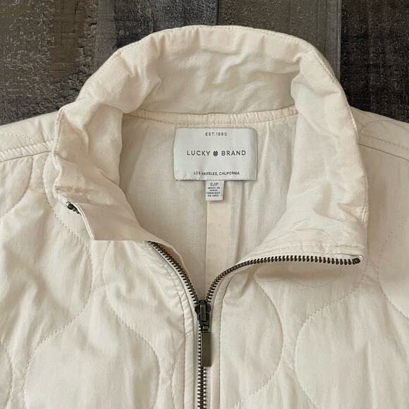 Lucky Brand Women’s Quilted Jacket Short Full Zip Pockets Cotton sz S Cream - Picture 6 of 13